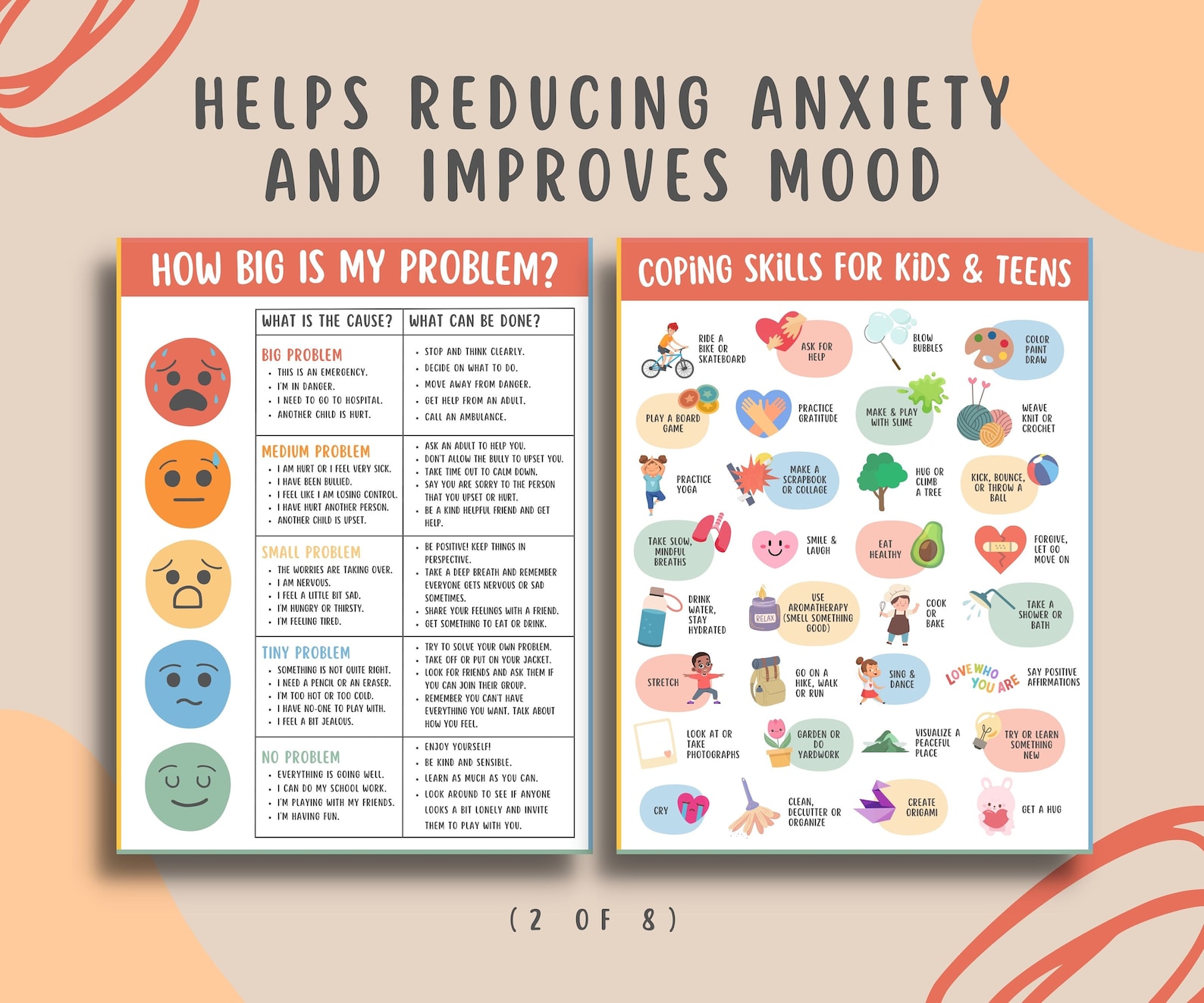 8 Mental Health Coping Skills Printable Bundle for Kids & Teens, Calm ...