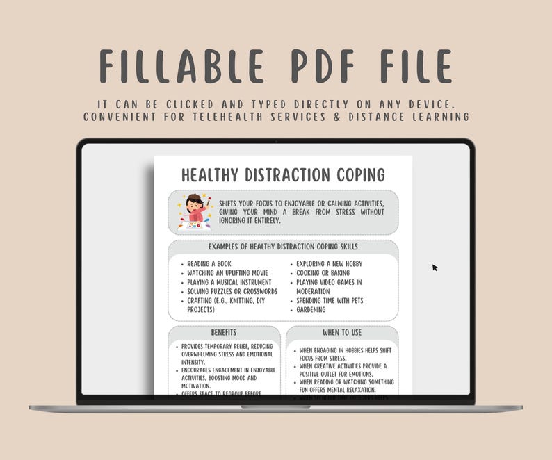 8 Types of Coping Skills Worksheets, Emotional Regulation, Depression and Anxiety Relief, Self-Care, PTSD, Grounding Strategy Mental Health