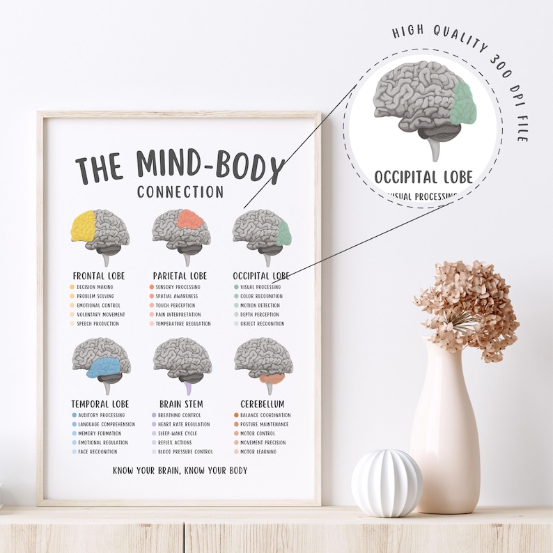 Mind Body Connection Poster, Mental Health Wall Art, Therapy Office Decor, Psychology Print, Emotional Wellness Chart, Counseling Tool PDF