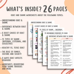 Guilt and Shame Worksheets (26 Pages), The Shame Spiral, Inner Child Healing Workbook, Trauma Recovery Journal, Self-Therapy Mental Health