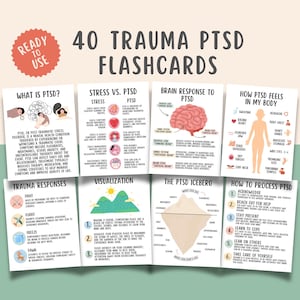 40 schede didattiche sul disturbo da stress post-traumatico, schede di terapia per il recupero dal trauma, attacchi di panico, strategie di messa a terra, capacità di adattamento al trauma, decorazioni per l'ufficio del terapeuta