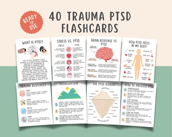 40 PTSD Flashcards, Trauma Recovery Therapy Cards, Panic Attacks, Grounding Strategies, Coping Skills for Trauma, Therapist Office Decor