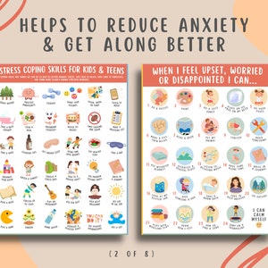 Mental Health Coping Skills Printable Bundle for Kids & Teens, 8 Pages