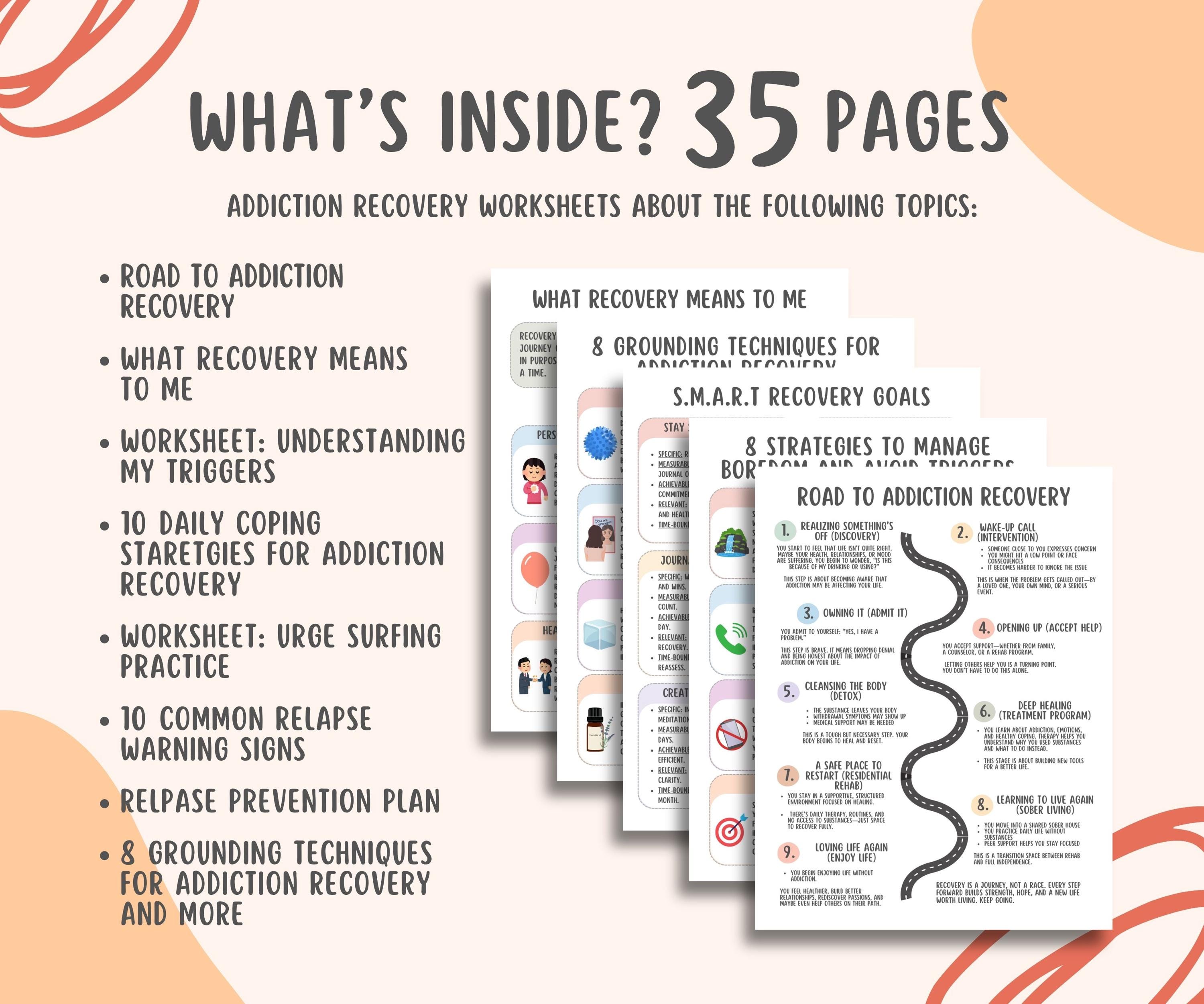 Addiction Recovery Worksheets (35 Pages) Sobriety Planner, Relapse ...