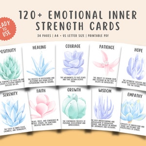 Mais de 120 cartões de força emocional interna, resiliência de auto-estima, saúde mental, crescimento pessoal, terapia de grupo, decoração de escritório, ferramenta CBT, enfrentamento DBT
