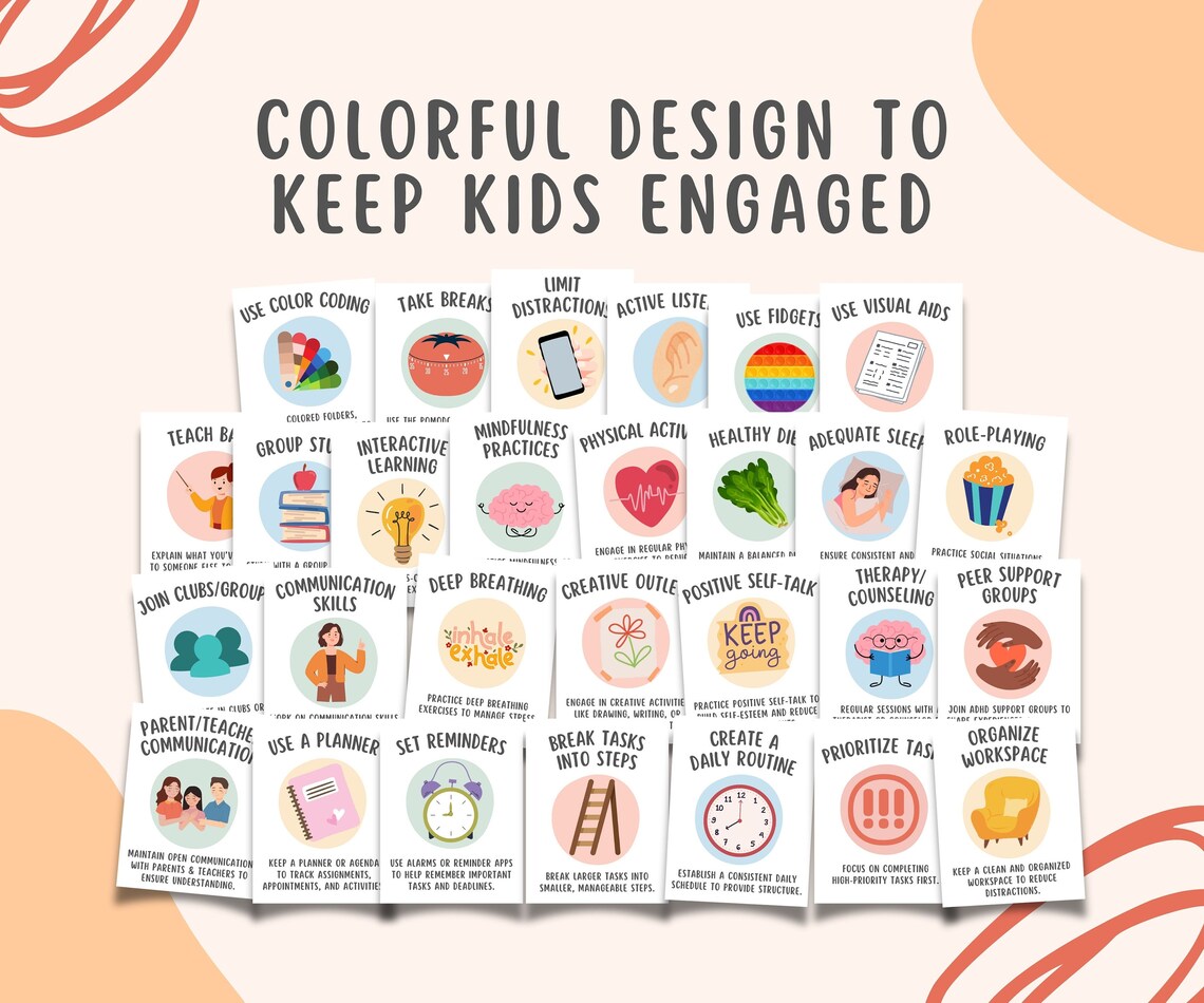28 ADHD Coping Skills Flashcards for Kids and Teens, Attention Deficit ...