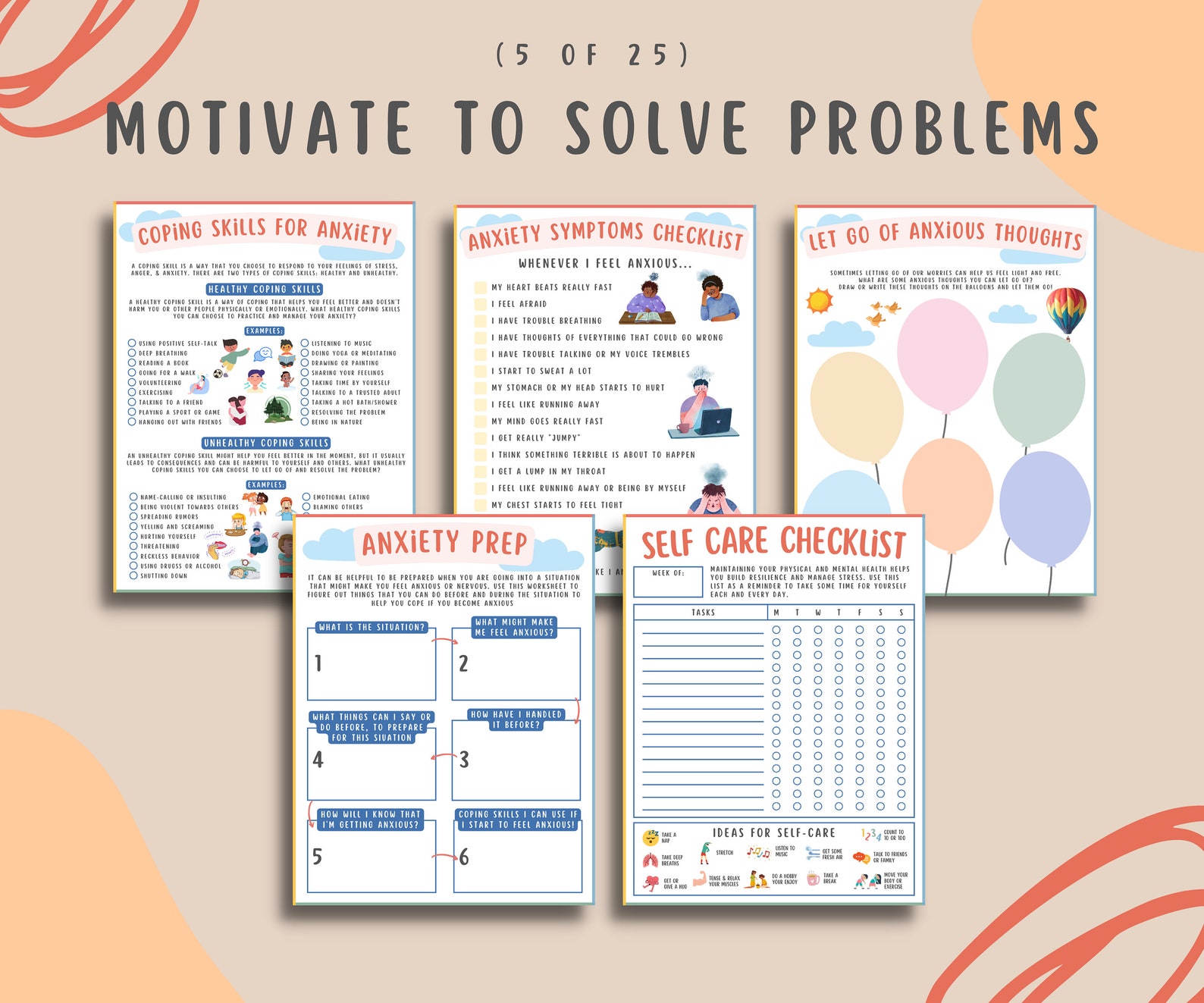 25 Anxiety Worksheets Bundle for Kids & Teens, Mental Health Counseling ...