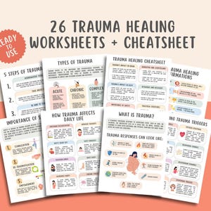 26 Trauma Healing Worksheets + Cheatsheet, Trauma and the Body, Trauma Responses, Somatic Coping Skills, PTSD, Crisis Therapy, Panic Attacks