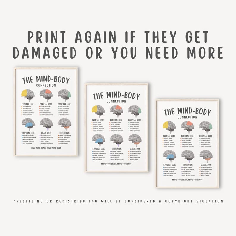 Mind Body Connection Poster, Mental Health Wall Art, Therapy Office Decor, Psychology Print, Emotional Wellness Chart, Counseling Tool PDF