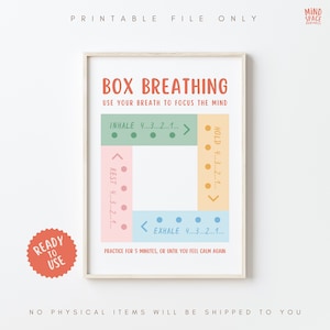 Box Breathing technique, breathing poster, mental health, calming corner, school counselor, therapist, social work, psychologist, anxiety