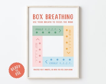 Box Breathing technique, breathing poster, mental health, calming corner, school counselor, therapist, social work, psychologist, anxiety