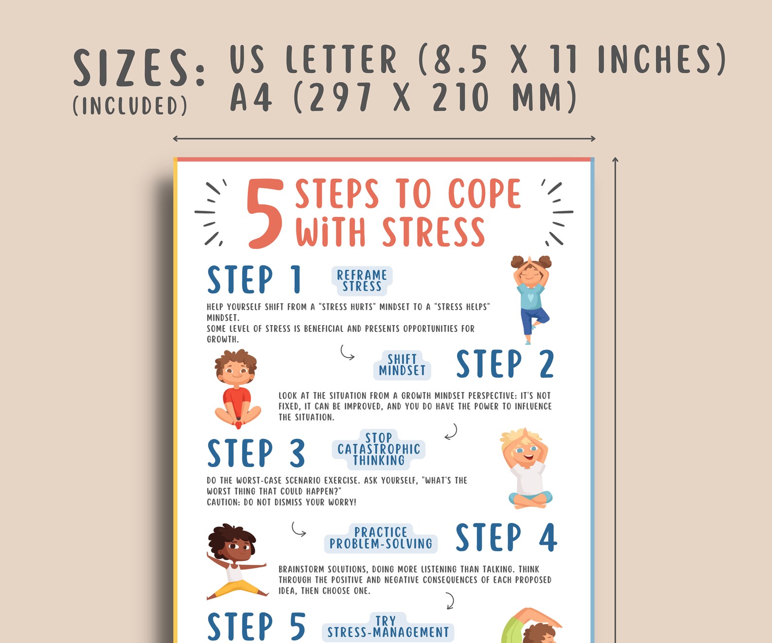 5 Stress Coping Steps Handout for Teens &amp; Kids Mental Health - Etsy