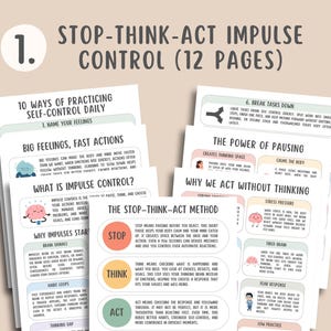 Impulse Control Bundle, Self Regulation, CBT Skills, Emotional Regulation Tool, Reacting vs Responding, Surfing the Urge, Impulsivity Scale