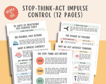 Stop Think Act Impulse Control Worksheets, Self Control Skills, CBT Coping Tool, Emotional Regulation, Behavior Management, Self Regulation