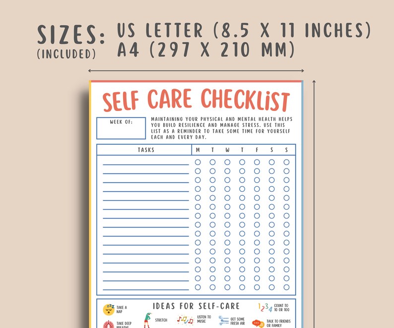 Self Care Checklist Printable for Teachers and Children Self Etsy