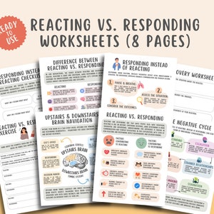 Responding Vs Reacting for Couples Communication & Emotional Regulation Skills Worksheets Conflict Resolution Family Therapy Psychoeducation