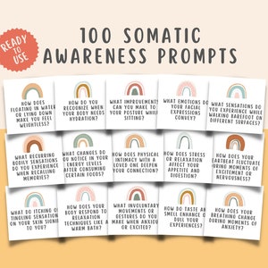 100 Somatic Therapy Awareness Journal Prompts Nervous System Regulation Polyvagal Exercise Therapy, CPTSD, PTSD Therapy Grounding Flashcards
