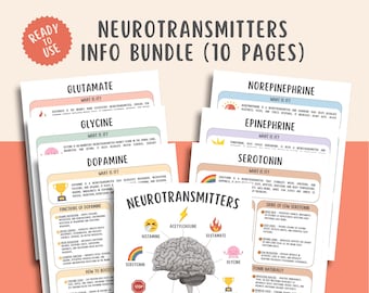 Neurotransmitters Info Bundle, Brain Chemistry, Mental Health Print, Neuro Science Guide, Therapy Worksheets, Psychology Tool, CBT Resource