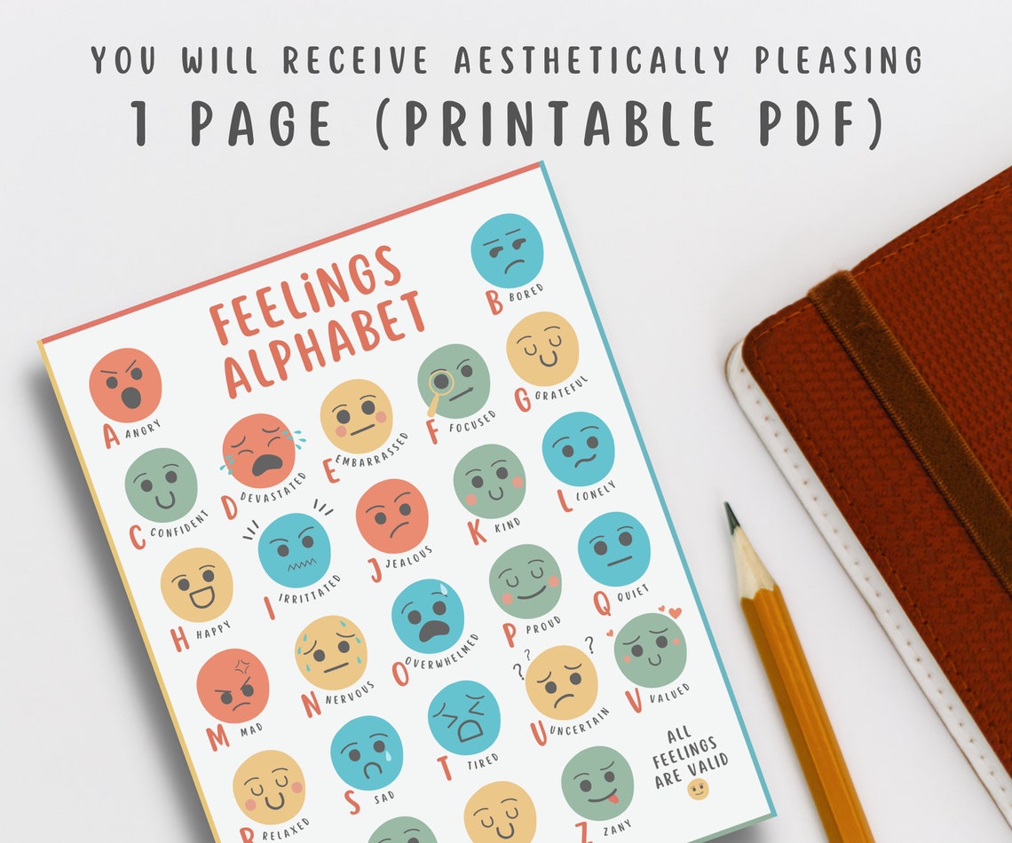 Feelings Alphabet Chart for Kids Emotions Poster for Etsy