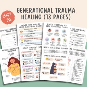 13 Generational Trauma Healing Worksheets, Inner Child Healing, Trauma Responses, Somatic Coping Skills, PTSD, Crisis Therapy, Panic Attacks