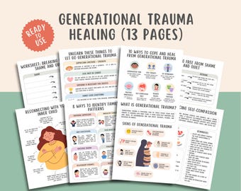 13 Generational Trauma Healing Worksheets, Inner Child Healing, Trauma Responses, Somatic Coping Skills, PTSD, Crisis Therapy, Panic Attacks