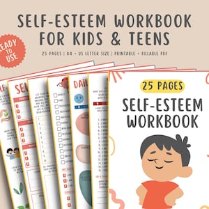 25 Self Esteem Worksheets Printables for Kids Teens, Confidence Mental Health Child Therapist Counseling, Social Emotional Learning Therapy