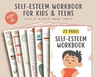 25 Self Esteem Worksheets Printables for Kids Teens, Confidence Mental Health Child Therapist Counseling, Social Emotional Learning Therapy
