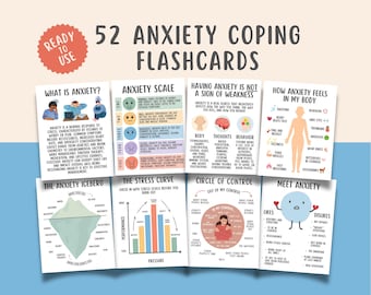 52 Anxiety Coping Skill Cards, Social Anxiety Relief Grounding Techniques Self Regulation Calming Corner Therapy Office Psychology Resources