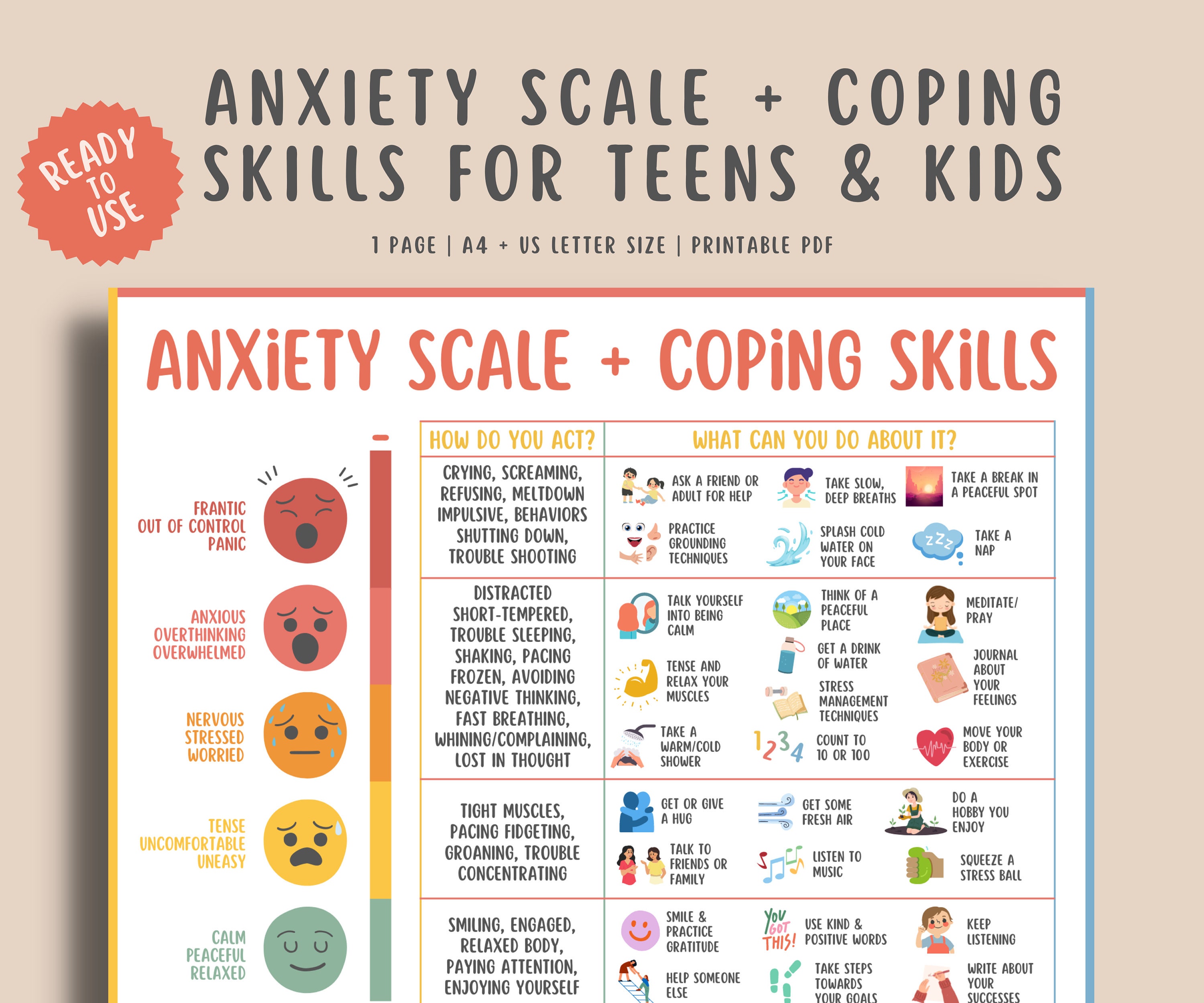 Anxiety Coping Skills for Teens Kids, Stress Relief, Anxious Feelings ...