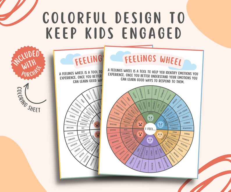 Feelings Wheel Printable Set of 2 for Kids Teens Coloring - Etsy UK