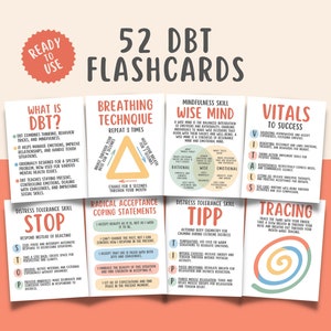 52 cartes-éclair DBT, cartes d'habiletés d'adaptation pour la thérapie comportementale dialectique, borderline, borderline, décoration de bureau de thérapie, conseiller scolaire en santé mentale