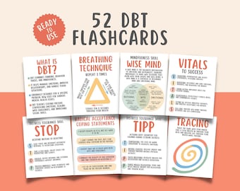 52 DBT Flashcards, Dialectical Behavior Therapy Coping Skills Cards, Borderline, BPD, Therapy Office Decor, Mental Health School Counselor