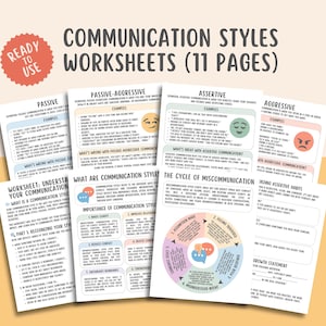 Communication Styles Worksheets (11 Pages), Communication Skills, Assertive Communication, Adult Therapy Tools, Passive-Aggressive Behavior