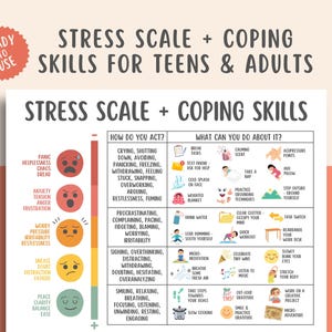 Stress Scale + Coping Skills Handout, Anxiety Relief Worksheet, Therapy Tool, Mental Health Printable, CBT Resource, Stress Management Guide