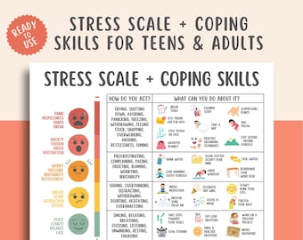 Stress Scale + Coping Skills Handout, Anxiety Relief Worksheet, Therapy Tool, Mental Health Printable, CBT Resource, Stress Management Guide