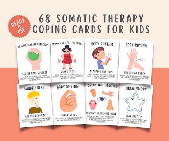 68 Somatic Therapy Coping Skill Cards for Kids, Nervous System Regulation Polyvagal Exercise Therapy, CPTSD, PTSD Therapy Grounding Cards