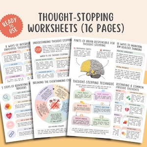 Thought Stopping Worksheets, Intrusive Thoughts, Overthinking Help, Rumination Recovery, CBT Coping Skills, Anxiety Relief, Thought Defusion