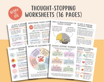 Thought Stopping Worksheets, Intrusive Thoughts, Overthinking Help, Rumination Recovery, CBT Coping Skills, Anxiety Relief, Thought Defusion