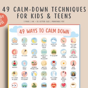 49 Beruhigungstechniken Poster für Kinder Teenager, Erdungskonzepte Kinder, psychische Gesundheit Bewältigung, Beruhigungsecke, sozial emotionales Lernen