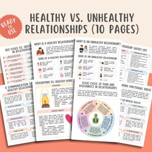 Healthy vs. Unhealthy Relationships (10 Pages) Couples Therapy Guide, Red Flags, Relationship Boundaries, Relationship Values , Gas Lighting