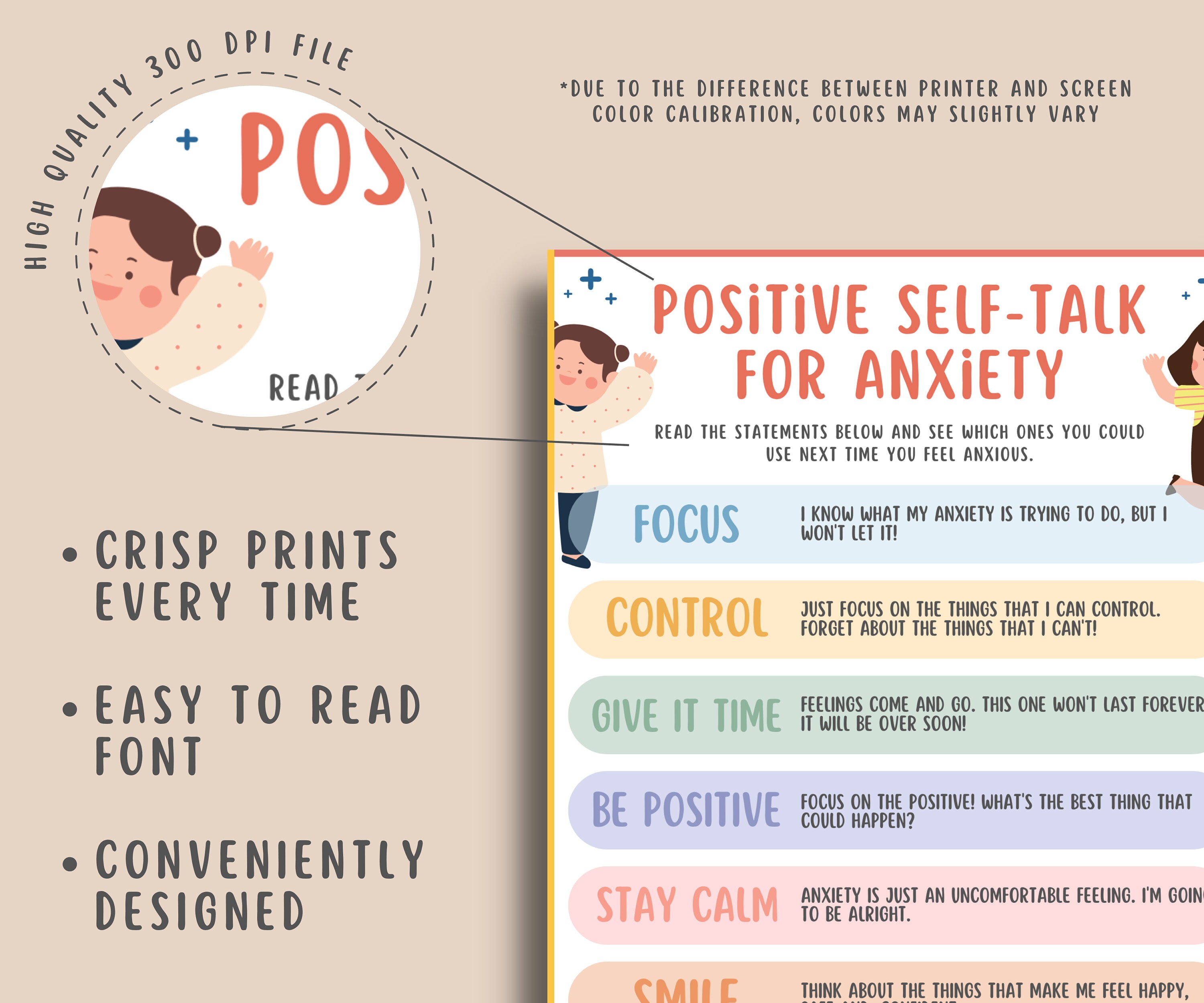 Positive Self Talk Handout For Teens Kids Anxiety Coping Etsy