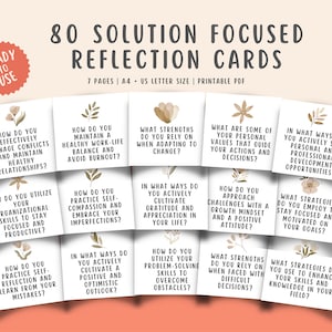 80 Tarjetas flash de reflexión de terapia centrada en soluciones, Tarjetas didácticas del diario del consejero de salud mental, Niños de psicología positiva, GAD, SEL