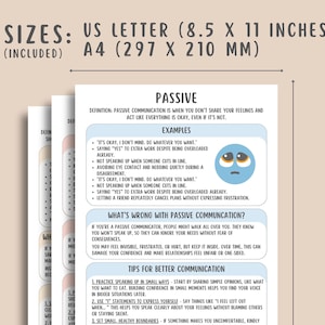Printable communication styles worksheets for adults to improve assertive communication, emotional expression, and conflict resolution. Perfect for therapy sessions, self-help, personal growth, and mental health support. These PDF tools help develop effective communication skills in relationships and daily life. Ideal for counselors, coaches, and individuals working on boundaries, active listening, and healthy interactions. Instant digital download for easy use.