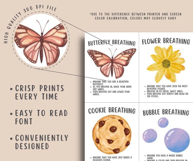 20 Mindful Scripted Breathing Cards for Kids Teens, Anxiety Coping ...