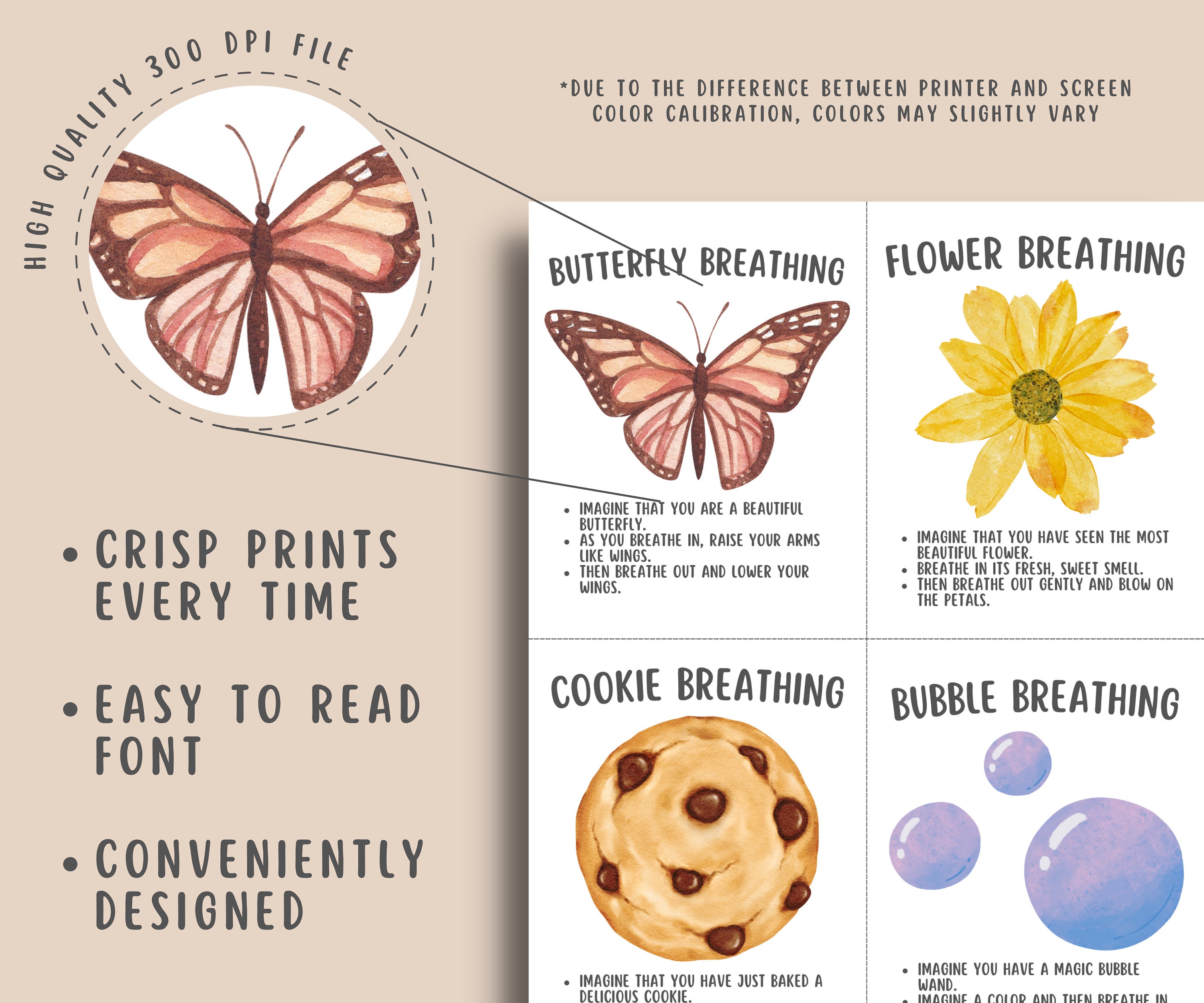 20 Mindful Scripted Breathing Cards for Kids Teens, Anxiety Coping ...