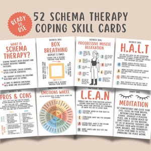 52 cartes de compétences d'adaptation en thérapie par les schémas, thérapie somatique, TCD habiletés de pleine conscience, régulation émotionnelle, exercice de thérapie inadaptée, TCC