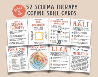 52 Schema Therapy Coping Skill Cards, Somatic Therapy, DBT Mindfulness Skills, Emotional Regulation, Maladaptive Therapy Exercise, CBT