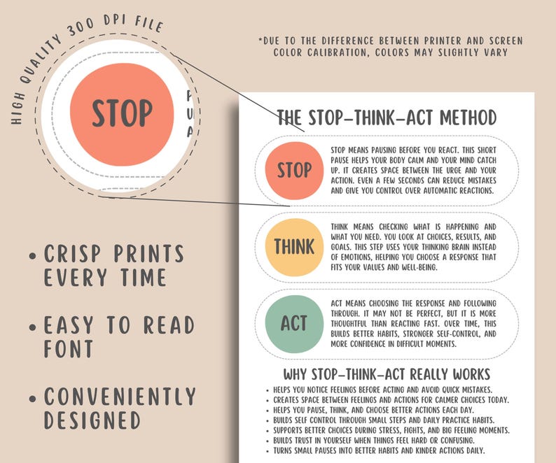 Stop Think Act Impulse Control Worksheets, Self Control Skills, CBT ...