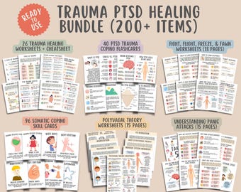 Trauma PTSD Healing Bundle (200+ Items) Polyvagal Theory Worksheets, Trauma Response Worksheets Understanding Panic Attack Coping Worksheets