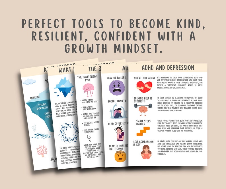 17 ADHD Iceberg Worksheets, Attention Deficit Hyperactivity Disorder Coping Depression Anxiety Shame, Mental Health Therapy Counselor